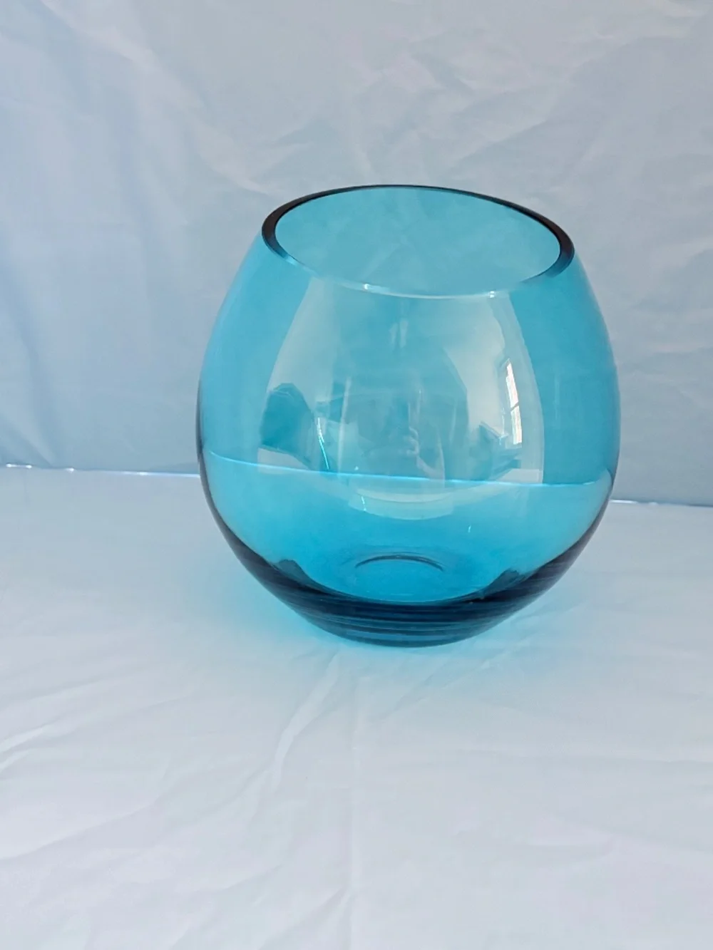 LSA International Peacock Blue Blown Glass Vase Slanted Rim made in Poland 8
